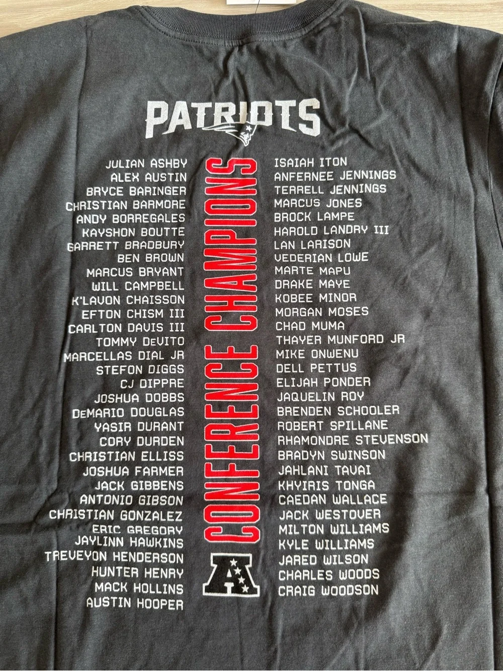 Nike Patriots Anthracite 2025 AFC Champions Roster Tee Grey Various Sizes NWT